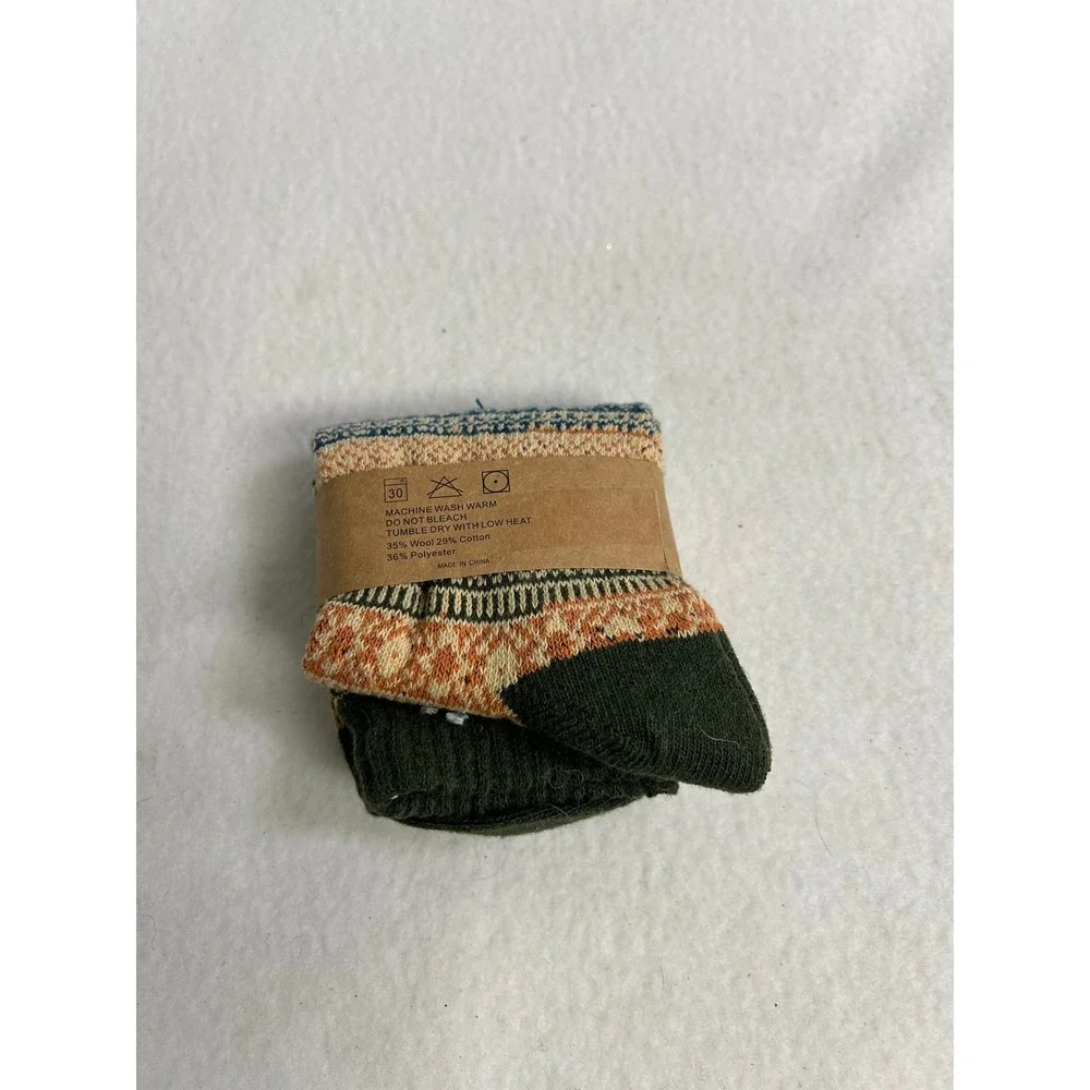 Cabin Core Fashion Boutique OS Dark Green Fair Isle Wool Blend Crew Socks